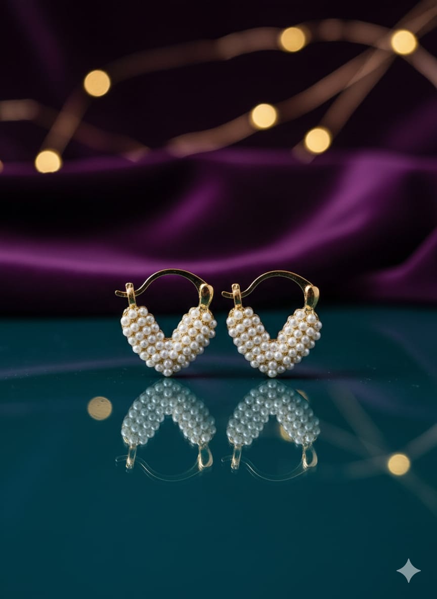 Dainty Gold Plated Heart-Shaped Micro Pearl Hoop Earrings