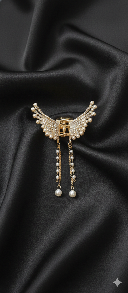 The Angel Wing Gold Pearl & Rhinestone Hair Clip