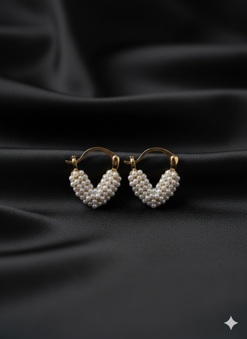 Dainty Gold Plated Heart-Shaped Micro Pearl Hoop Earrings
