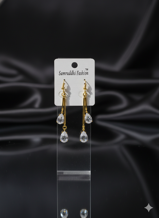 Elegant Gold-Plated Long Dangle Earrings with Clear Crystal Drops