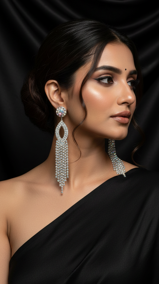 Silver Celestial Cascade Fringe Earrings for girls