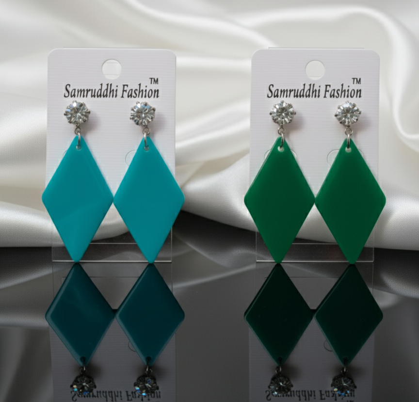 Diamond Sparkle Stud Duo: Modern Rhombus Sparkle Earrings (2 Pairs)