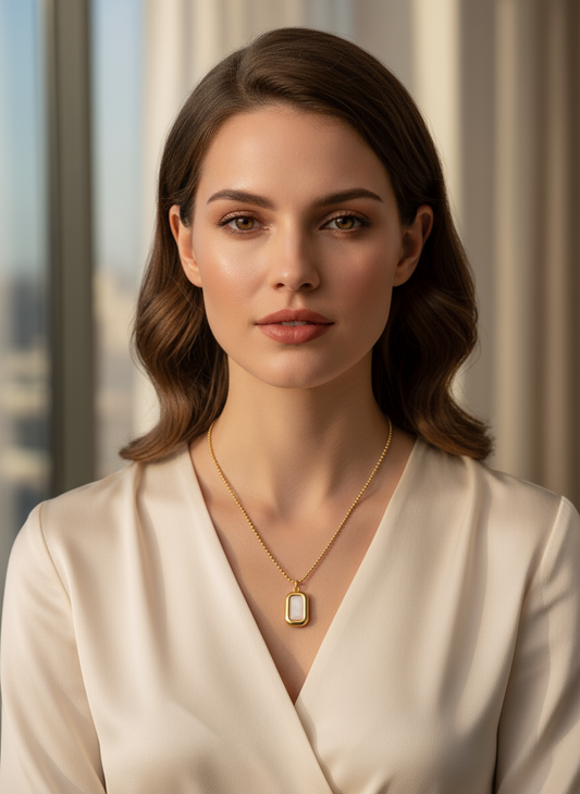 Elegant Minimalist Stone Pendant Necklace with Gold Ball Chain